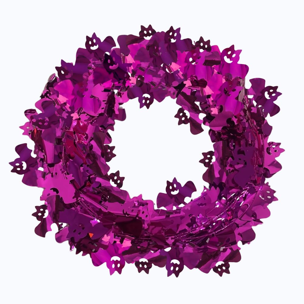 PMU 75 Ft Purple Bat Garland – Shiny Tinsel Wire Garland for Halloween, Mardi Gras & Birthday Party Decor, Holiday Garlands Ornament for Festive Home Decoration (3pc-25Ft Each)