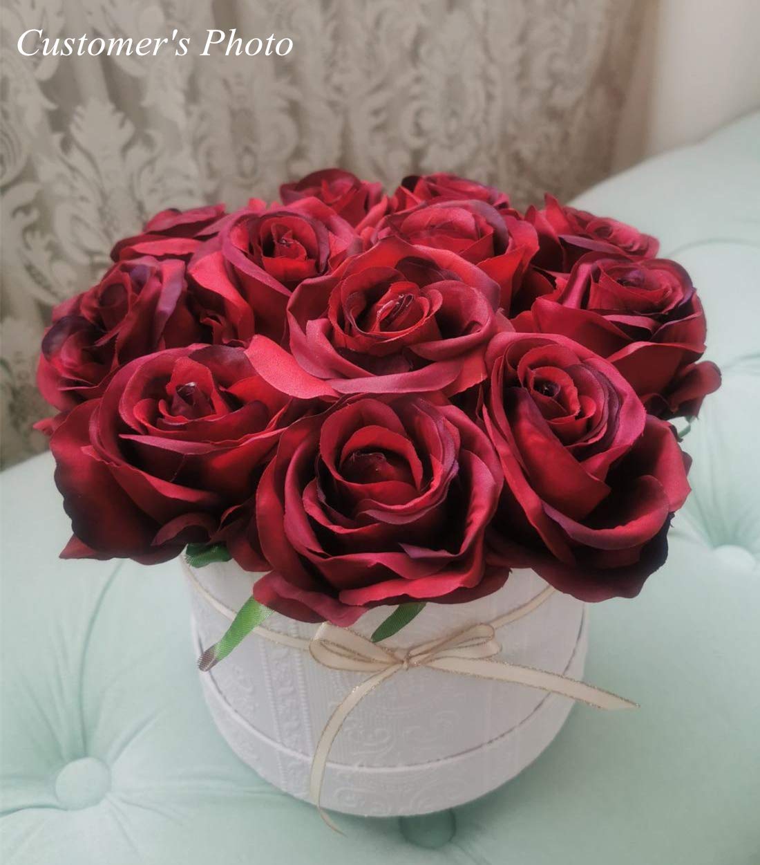 Tifuly 12 PCS Artificial Roses, 19.68'' Single Long Stem Fake Rose Silk Bridal Wedding Bouquet Realistic Flower for Home Garden Party Hotel Office Decor(Blossom Roses,Burgundy)
