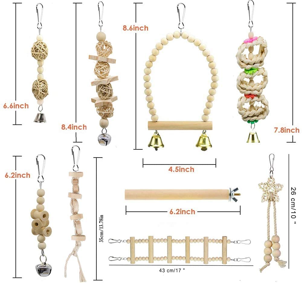 Bird Toys Parakeet Toys Bird Cage Accessories Parrot Swing Chewing Standing Hanging Perch Hammock Climbing Ladder for Budgerigar,Parakeet,Conure,Cockatiel,Mynah,Love Birds,Finches