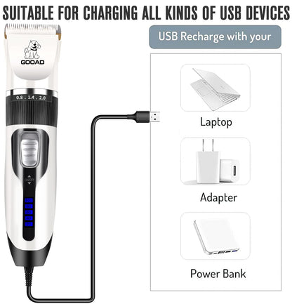 Gooad Dog Clippers Grooming Kit and Paw Trimmer,Cordless,Low Noise, Electric Quiet,Rechargeable, Dog Trimmer Grooming, Pet Hair Clippers for Thick Coats,Shaver for Small and Large Dogs Cats