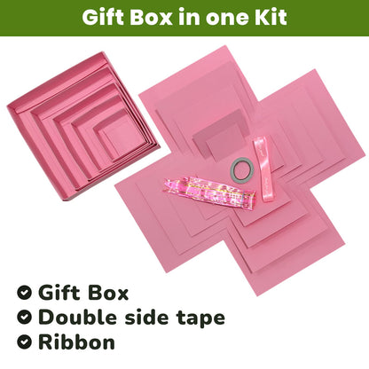 LOOMROOT Gift Box for Holidays, 5 Layer Surprise Picture Box Opens Up, Multi Layer DIY Photos Gift for Birthdays (PINK)