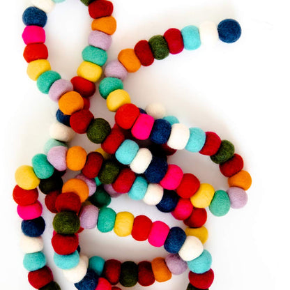 Peachy Party Colorful Felt Ball Pom Pom Garland | 9 Ft | Spring, Easter, Birthday, Christmas Decor | 100% Wool Felt | Boho Rainbow