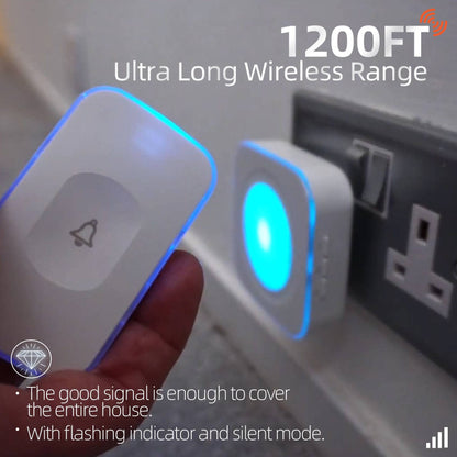 Wireless Doorbell 1200 feet Waterproof Door Bell with Flash LED Light 36 Melodies 4 Volume Levels (2 Receivers& 1 Touch Button, White JSIEEM)