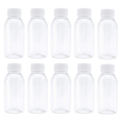 TRENDBOX Pack of 10-100ml Clear Empty PET Mini Storage 100ml/100g/100cc Bottles Hard Plastic Durable Turn Screw Cover Cap Round Filling Liquid Rhinestones Water Container