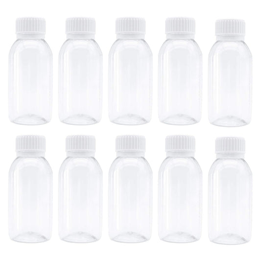 TRENDBOX Pack of 10-100ml Clear Empty PET Mini Storage 100ml/100g/100cc Bottles Hard Plastic Durable Turn Screw Cover Cap Round Filling Liquid Rhinestones Water Container