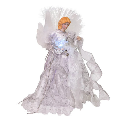 Kurt Adler CUL Fiber Optic LED Angel Christmas Treetop Figurine, 12-Inch, White and Silver