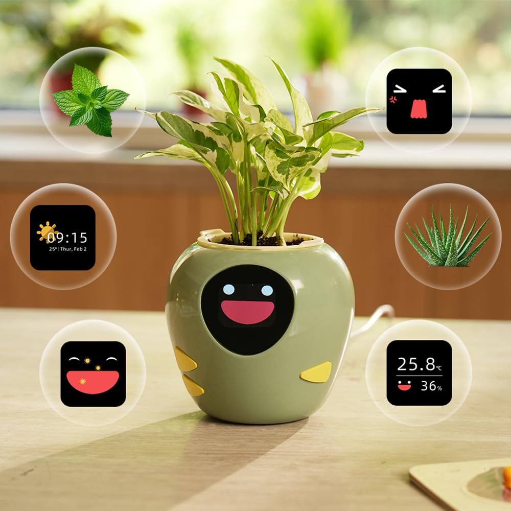 New 2026 Ai Smart Planter – Extra Large Interactive Plant Pot, Pet Plantagotchi, robot, Leafypod and Plantiboy, Robot Flower Pot with Feelings, Indoor Flowerpot with Water, Digital Gifts (Pink)