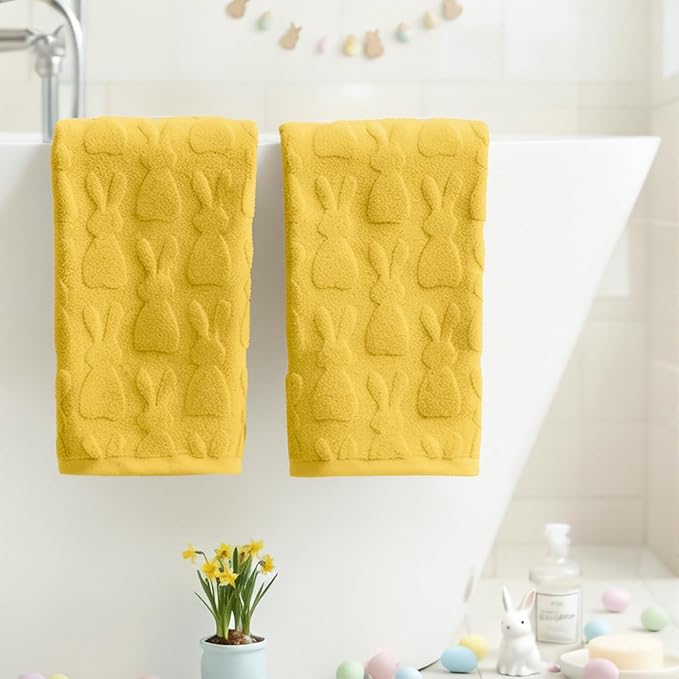 Artoid Mode 2 Pcs Yellow 3D Rabbit Jacquard Easter Hand Towels
