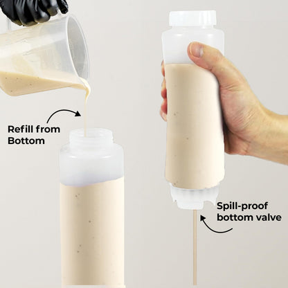 Restaurantware 16oz. FIFO Inverted Plastic Squeeze Bottle with Refill and Dispensing Lids - First In First Out - Perfect for Restaurants Catering and Food Trucks - 1ct box