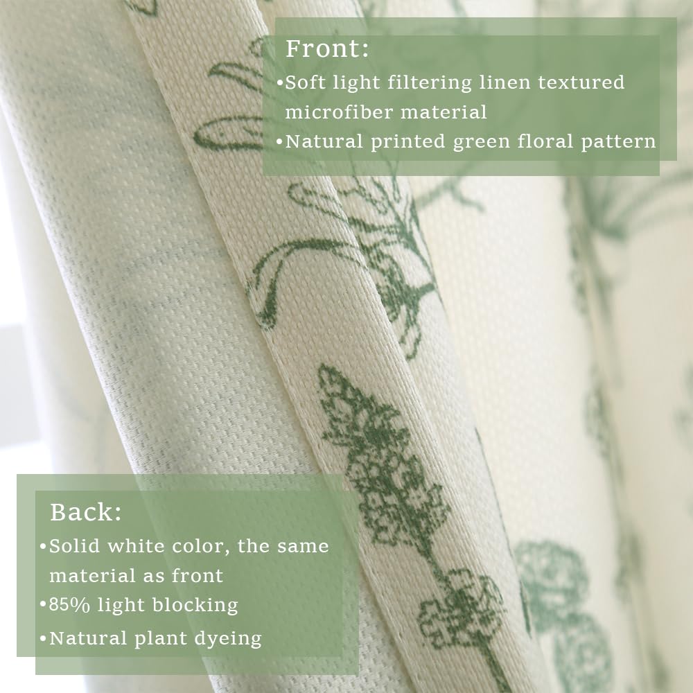 Autum Dream Blackout Curtains 2 Panels Chenille Curtains Drapes for Bedroom Back Tab Rod Pocket Poppy Floral Farmhouse Curtains for Living Room, Patio Doors,Green Floral, 52" W x 84" L
