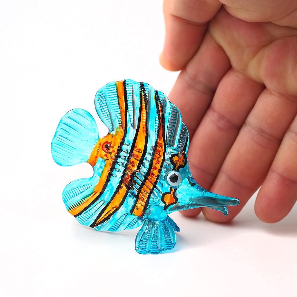 ZOOCRAFT Glass Fish Figurine Blue Aquarium Handicraft Miniature Hand Blown Collectibles