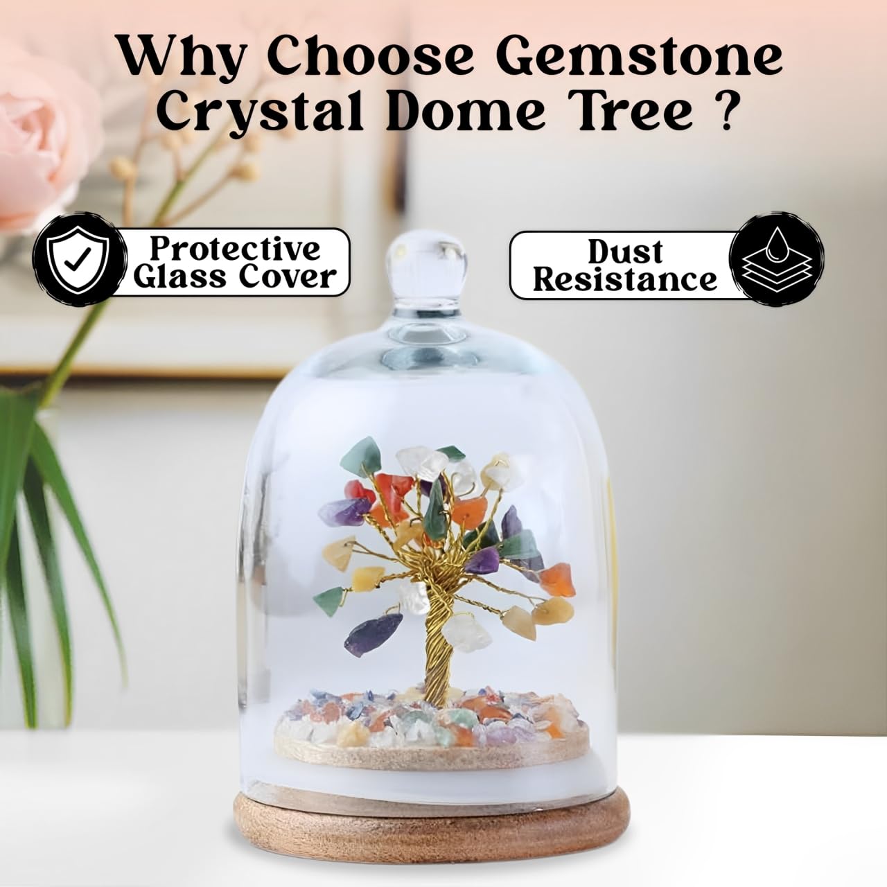 HOME INFINIX Crystal Tree of Life 7 Chakra Healing Crystal Trees in Glass Dome – Handmade Gemstone Bonsai Tree for Positive Energy, Feng Shui, Meditation, Spiritual Home Decor, Office Desk, Birthday