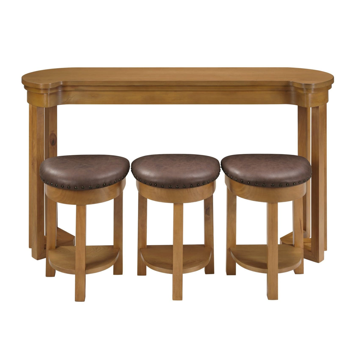 KEIKI 60" Solid Pine Wood Bar Table Set with 3 PU Stools Chairs, Long Bar High Top Dining Table & Upholstered Stools, Behind Couch Sofa Counter Height Pub Table for Breakfast, Kitchen Living Room