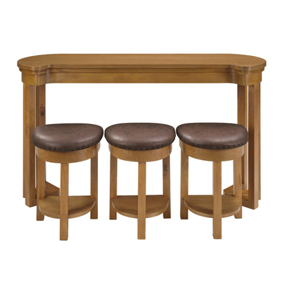 KEIKI 60" Solid Pine Wood Bar Table Set with 3 PU Stools Chairs, Long Bar High Top Dining Table & Upholstered Stools, Behind Couch Sofa Counter Height Pub Table for Breakfast, Kitchen Living Room