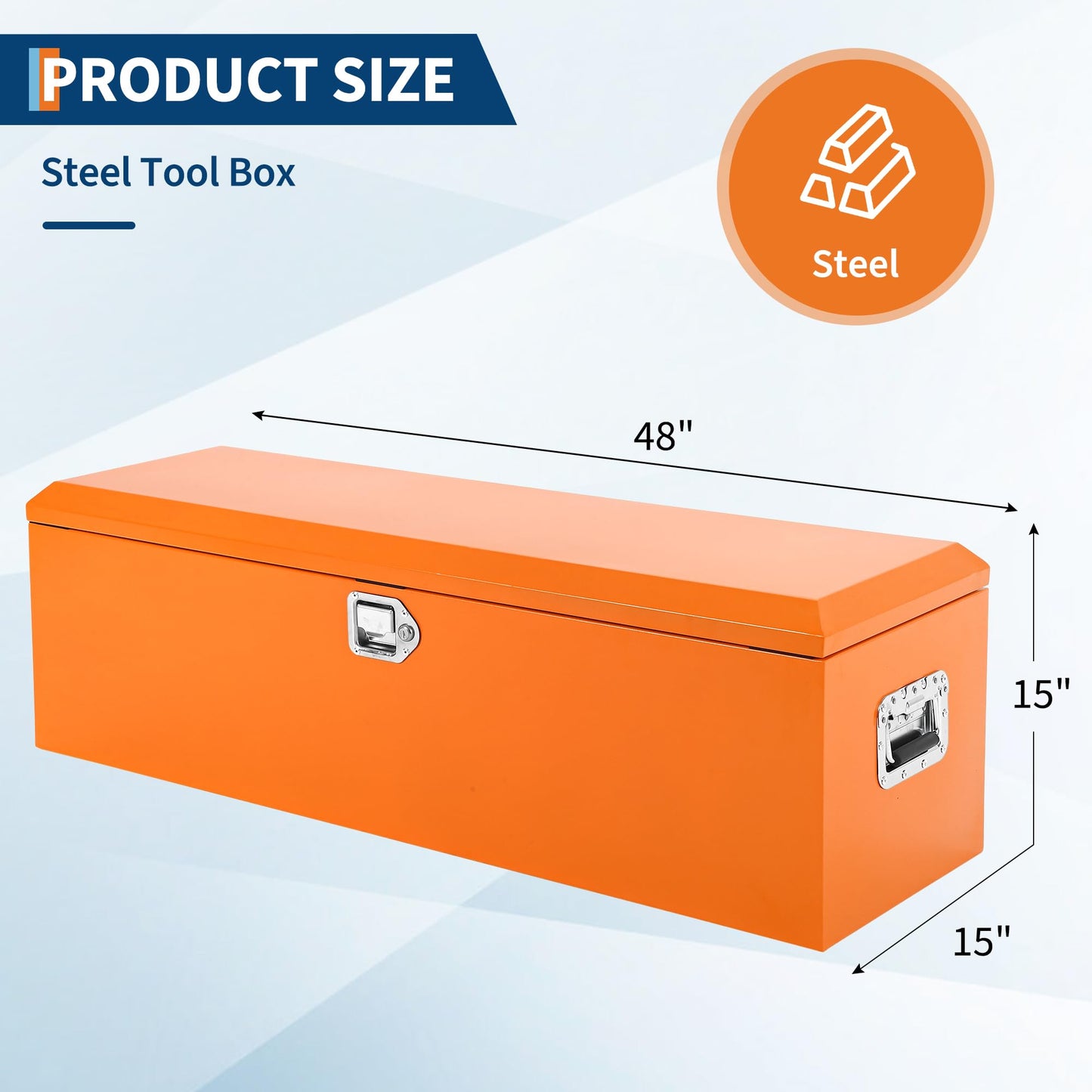 Garvee Black Steel Truck Bed Tool Box, Diamond Plate Tool Box with Side Handle and Lock Keys, Storage Toolbox Chest Box Organizer for Pickup, Truck Bed, RV, Trailer
