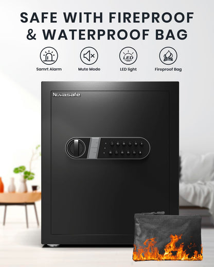 Safe Box, Home Safe with Key & Fireproof Waterproof Bag, Money Safe for Cash Office Cabinet, Anti-Theft Safety Box, Digital Electronic Keypad, Dual Alarm System - 2.0 Cubic Feet