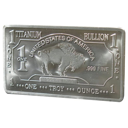 Titanium Bar w/COA - 1 oz One Troy Ounce .999 Pure Bullion Bar with Buffalo Design and Certificate of Authenticity