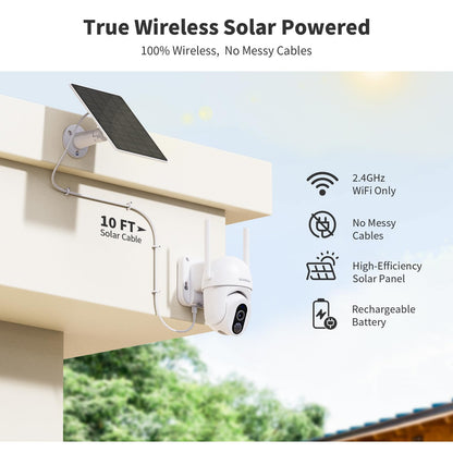 SEHMUA 2K Solar Security Cameras Wireless Outdoor, 2 Pack 360° View Pan/Tilt WiFi Security Camera Outside with Color Night Vision,Easy to Install, PIR Alarm, 2-Way Audio