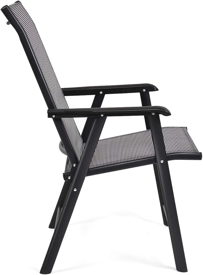 Giantex Set of 4 Folding Patio Chairs, Outdoor Portable Dining Chairs for Garden Camping Poolside Beach Deck Lawn, 4-Pack Sling Armchairs, Metal Frame, Grey