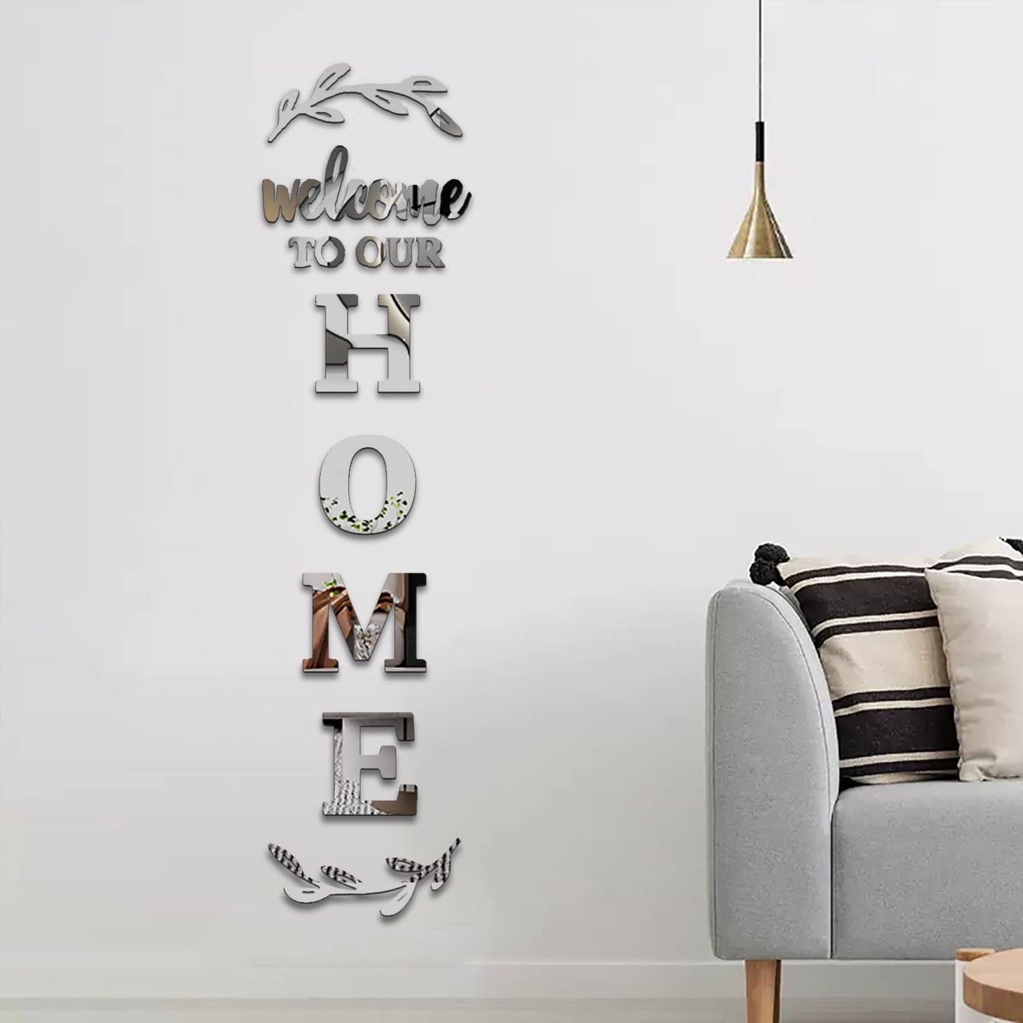 Home Wall Decor Welcome to Our Home Letter Signs - Acrylic Mirror Stickers for Living Room Bedroom Decor - Wall Decorations
