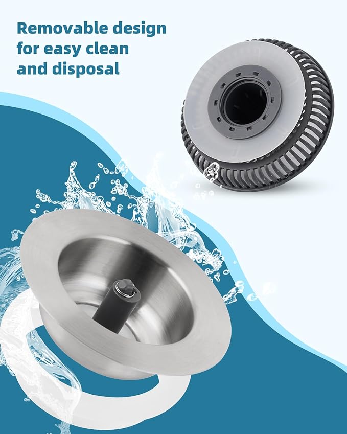 Hygie Rinse Universal Kitchen Sink Stopper Strainer 2PCS 3-in-1#304 Stainless