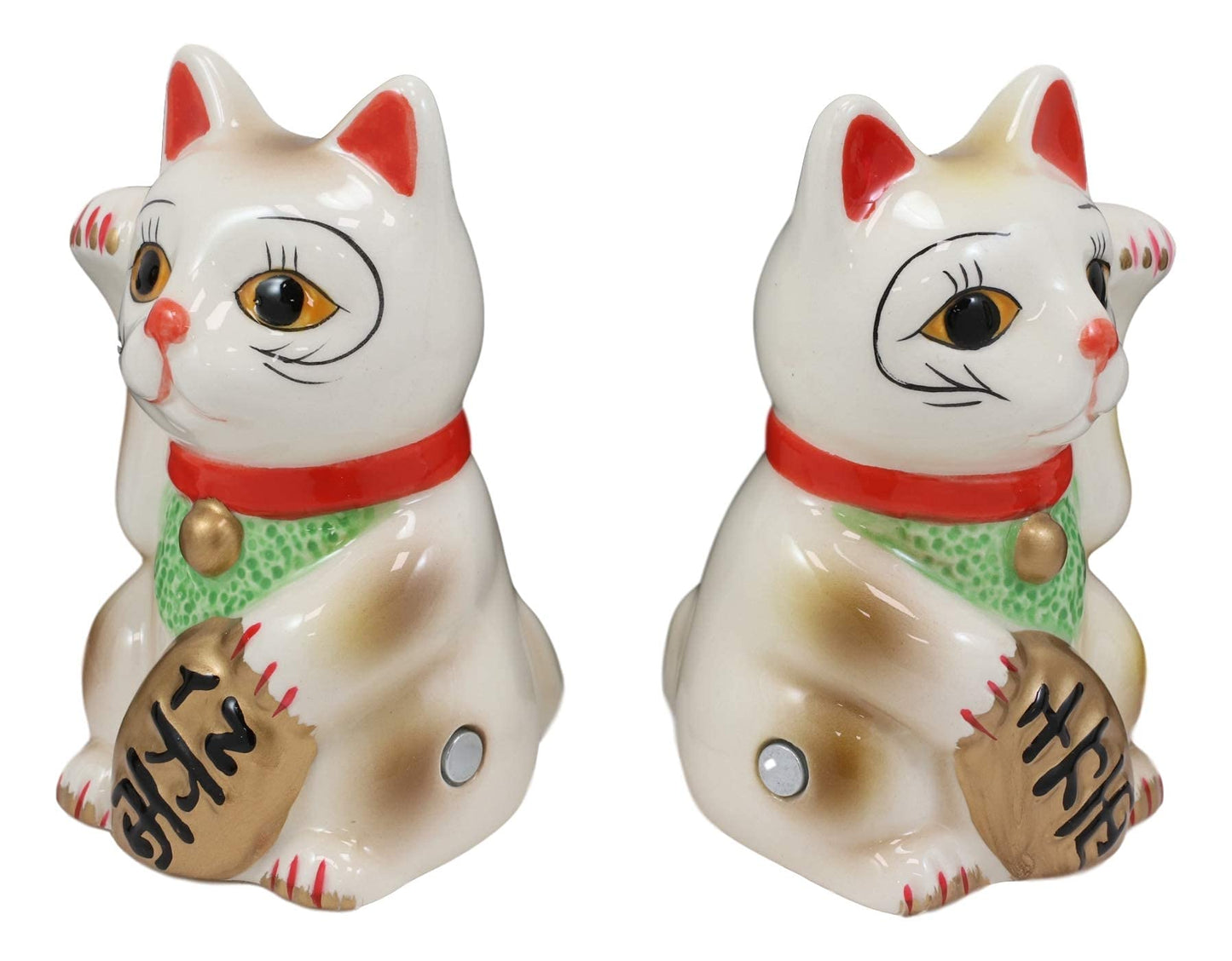 Ebros Gift Ceramic Japanese Auspicious Maneki Neko Lucky Cats Salt And Pepper Shakers Magnetic Feline Cat Kittens Figurine Set 3.5"Tall Kitchen Counter And Dining Table Decorative Accent