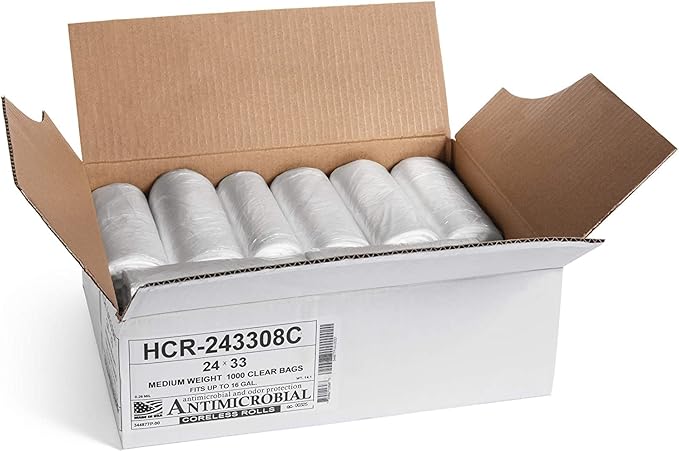 Aluf Plastics - 12-16 Gallon Clear Trash Bags - 24" x 33"- 8 Micron Equivalent