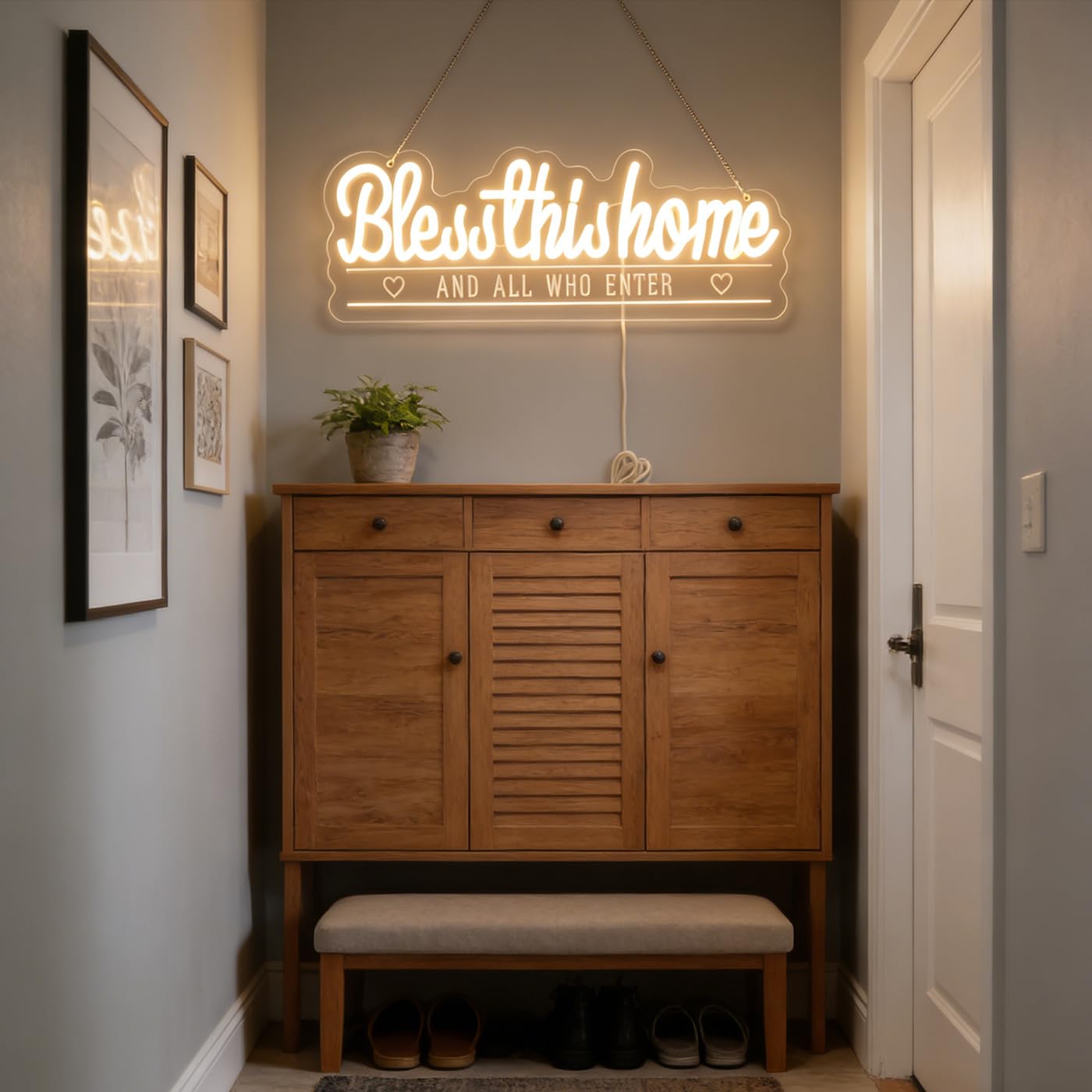 "Bless This Home And All Who Enter" Neon Sign, Positive Quotes Decorative Neon Lights for Home Room Wall Decor Neon Light Sign, Christmas Birthday Thanksgiving Gift