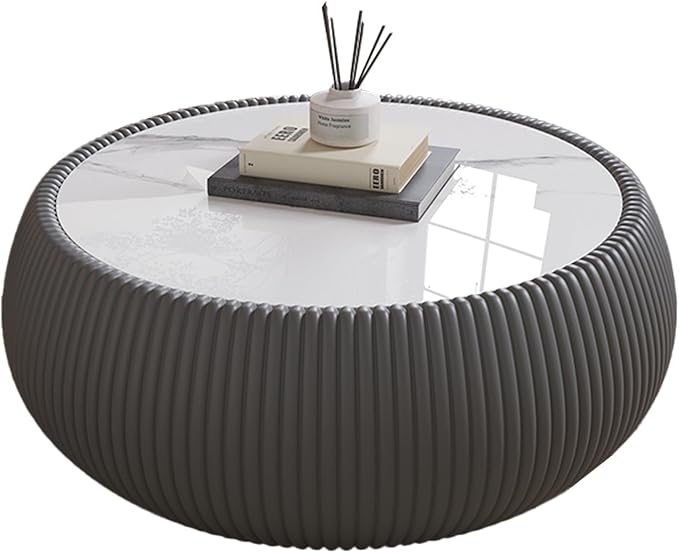 27.55" Round Marble Coffee Table, Modern Fluted Coffee Table