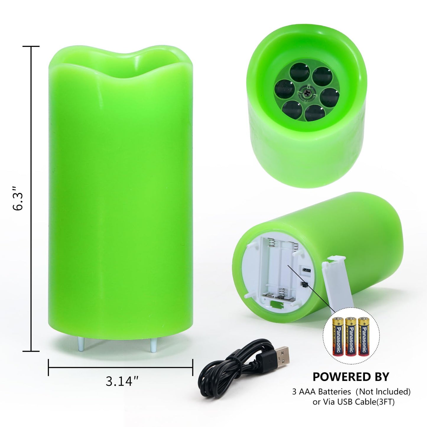 XingsLight St Patricks Day Decorations Flameless Candles with Lucky Clover Projector, Green LED Candle with Remote and Timer,2 Pack