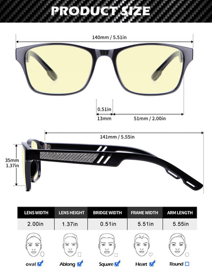 ANYLUV Mens Blue Light Glasses Lightweight Anti Blue Light Blocking Computer Gaming Glasses Eyes Protection with Carbon Fiber Decoration
