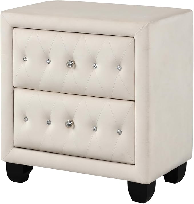 Sophia Modern Style Crystal Tufted 2-Drawer Nightstand Upholstered