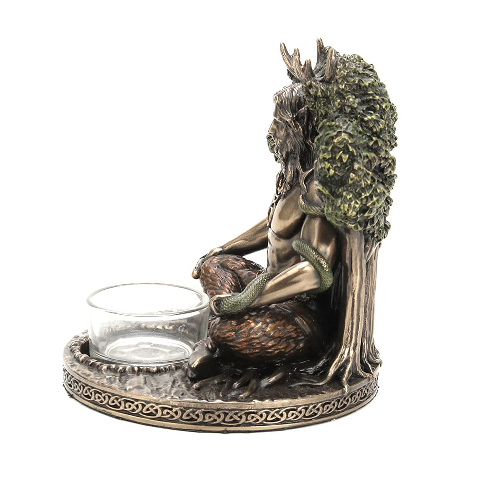 Veronese Design 5 1/4" Tall Celtic God Cernunnos Tealight Candle Holder Cold Cast Bronzed Resin Sculpture Wiccan Home Decor Figurine Collectibles