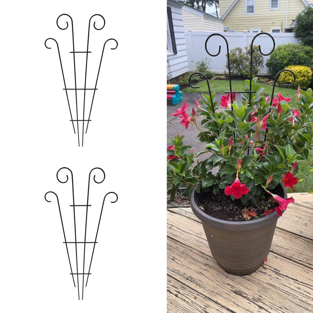 2 Pack Black Coated Wave Pot Trellis 23'' Stakes for Climbing Plants Patio Plant Support for Outdoor,Rose, Vegetable Flower, Backyard