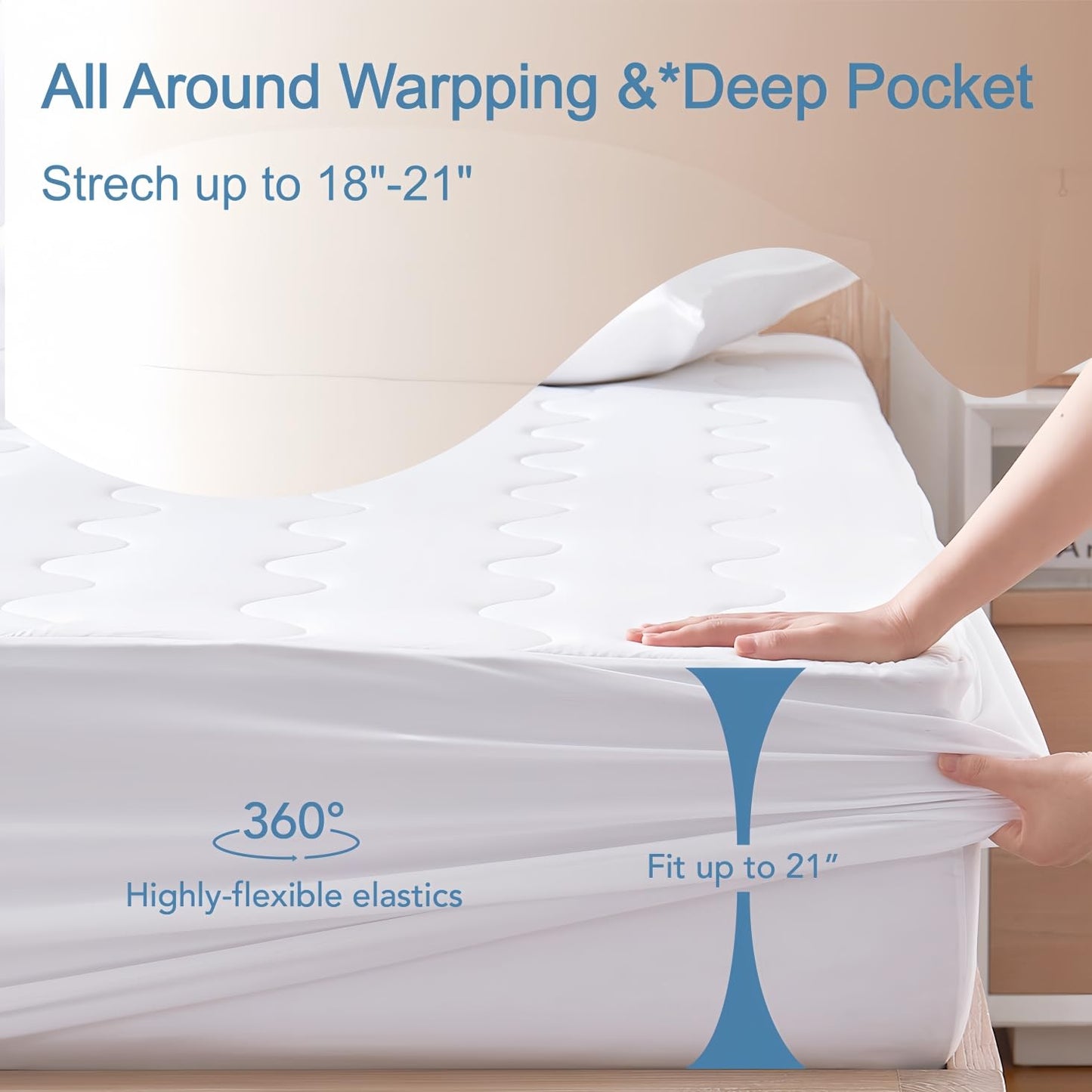 Cooling Mattress Pad for Hot Sleepers, King Size, Waterproof, Cool-to-Touch Arc-Chill 3.0, TriSupport 3D Grid, Breathable Fluffy Feel Mattress Protector Cover, Machine Washable, Deep Pocket up to 21"