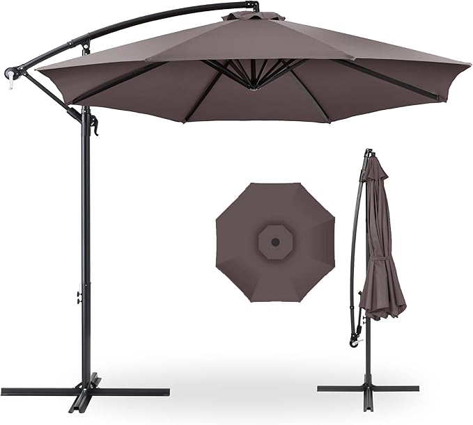 Best Choice Products 10ft Offset Hanging Market Patio Umbrella w/Easy Tilt Adjustment, Polyester Shade, 8 Ribs for Backyard, Poolside, Lawn and Garden - Deep Taupe