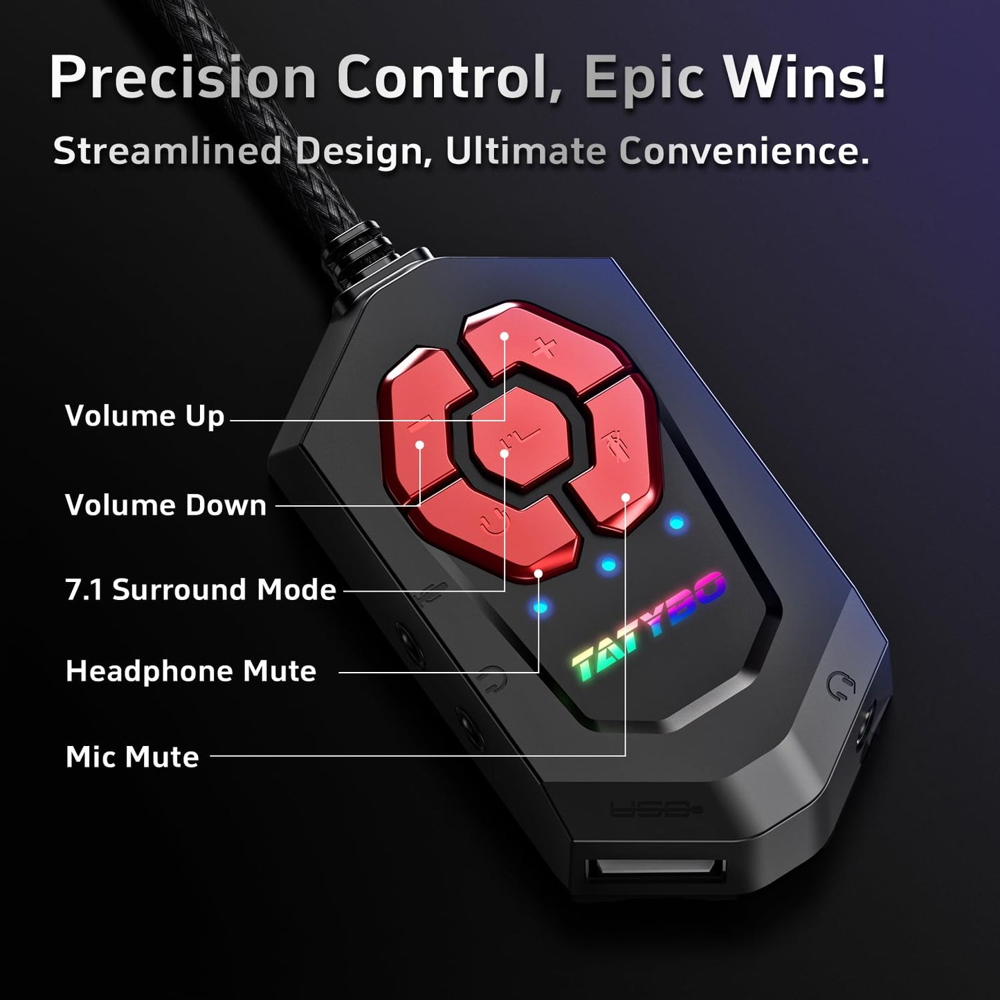 Tatybo PC Gaming Headset with Mic for PS5 PS4 Xbox, USB Headset with 7.1 Surround Sound, Wired 3.5mm Headphones, RGB