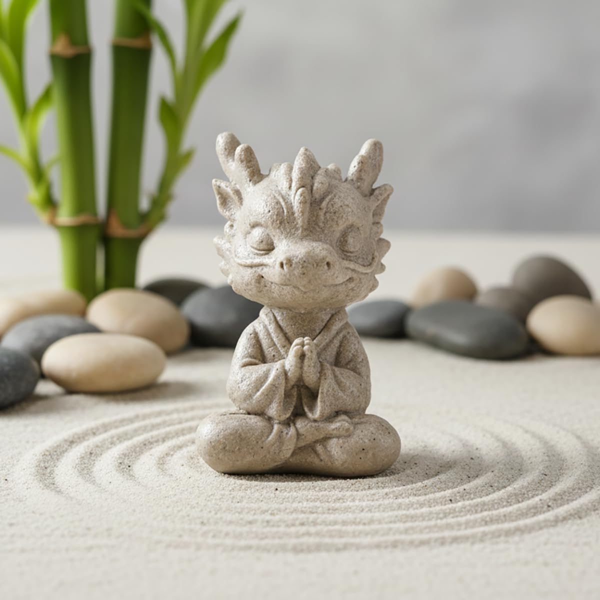 JIALINXIA Meditating Dragon Statue, Resin Zen Yoga Dragon Figurine with Praying Hands, Fantasy Animal Desk Shelf Decor for Office, Meditation Room