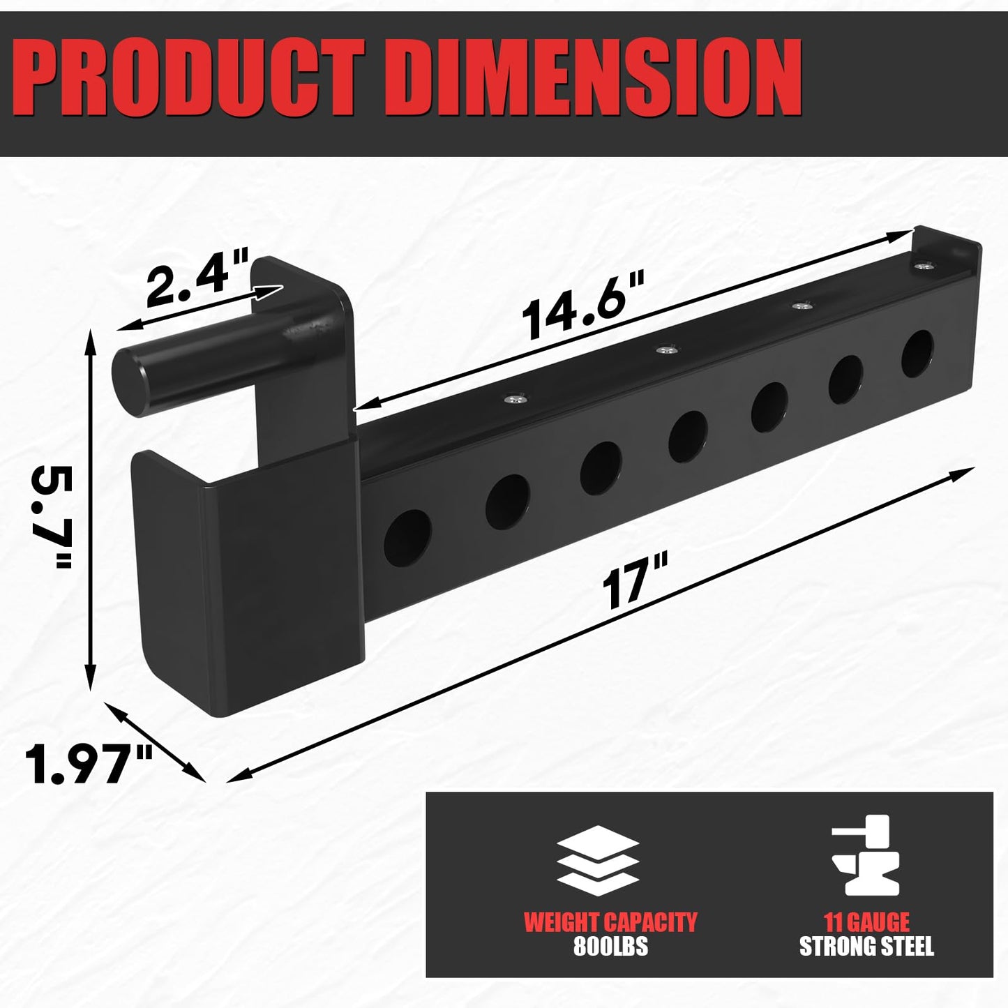 Mikolo Safety Catches, Spotter Arms-Fit 2"x 2" Tube, with 1" Hole for Squat Rack Power Rack Cage, 800 lbs Capacity (1 Pair)