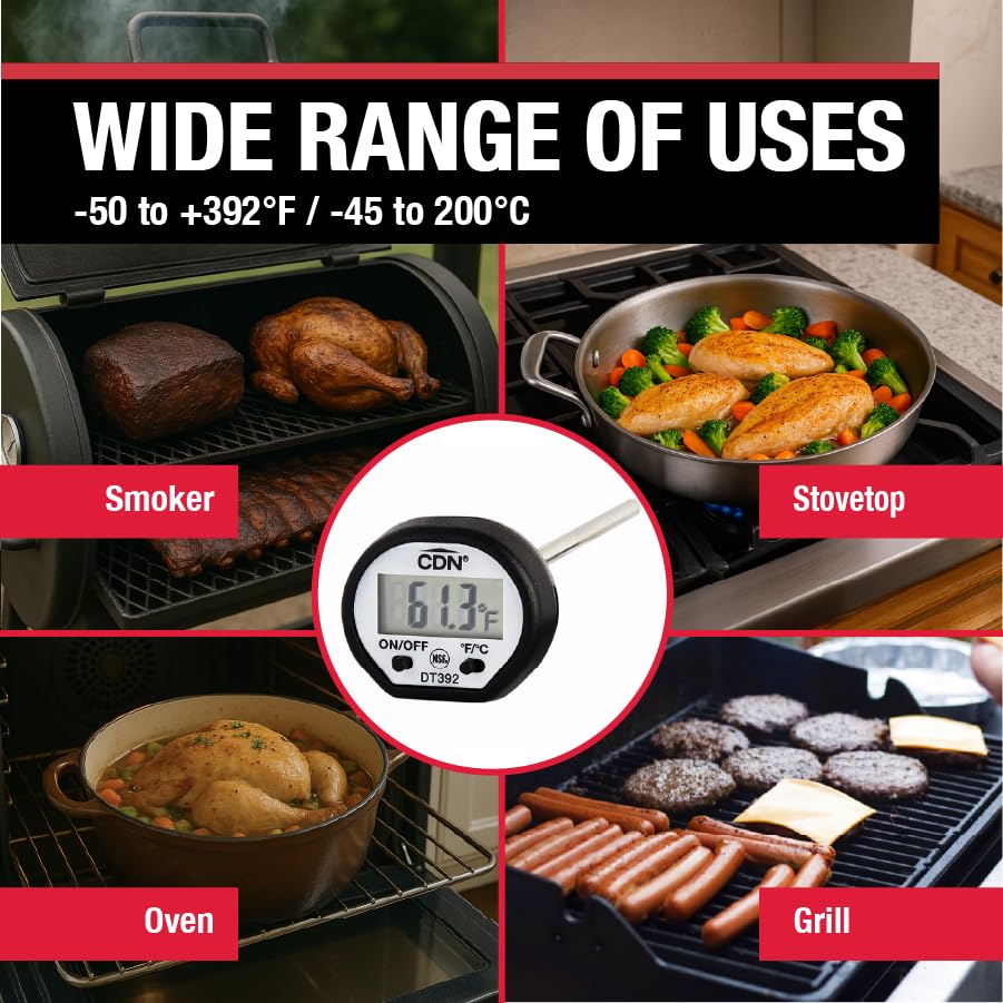 CDN Digital Thermometer | NSF Certified | ProAccurate® | 5" Stem with Protective Sheath | For Meat, Poultry, Candy | Easy One-Button Operation | DT392