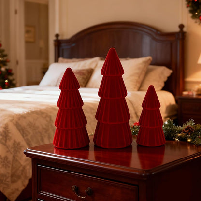Joyhalo Tabletop Christmas Trees, Set of 3 Velvet Christmas Trees Indoor Xmas Decoration Centerpieces for Table, Mantel, Holiday, Party and Home Decor, Red