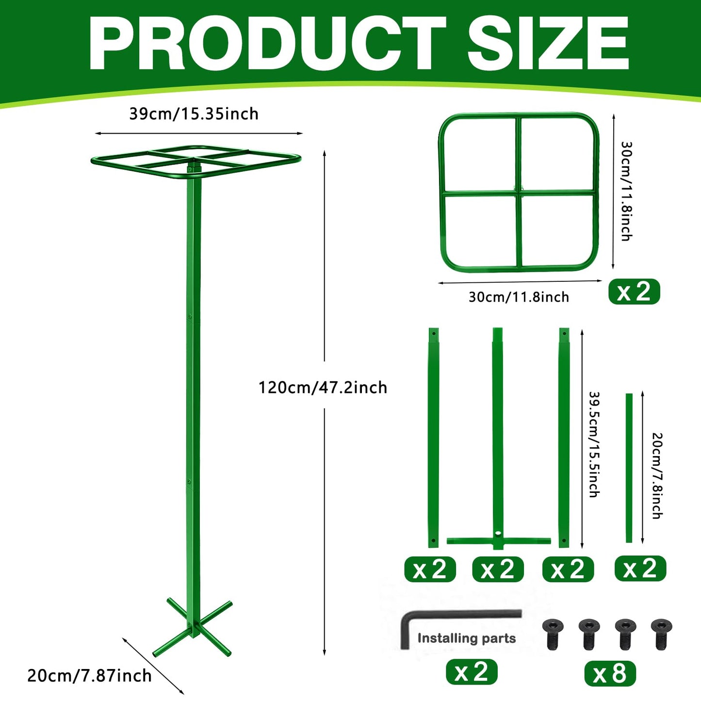 Zealor 2 Pack Adjustable Dragon Fruit Trellis, 12"x12"x50" Dragon Fruit Trellis Metal Climbing Plant Support Frame Cactus Tower Plant Cage for Vertical Gardening Vegetable Garden Outdoor, Green