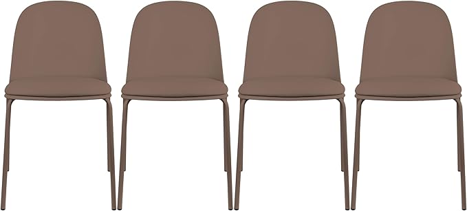 2xhome Parent Modern Stackable Armless Dining Chair | Plastic Shell Seat with Metal Legs | Indoor or Outdoor Use | Home Kitchen Patio (4, Brown, Padded Seat)