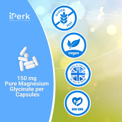 Magnesium Glycinate Capsules Provide 300 mg of Pure Elemental Magnesium Per Serving 120 Vegan Caps | Magnesium Supplement Non GMO, Dairy & Gluten Free