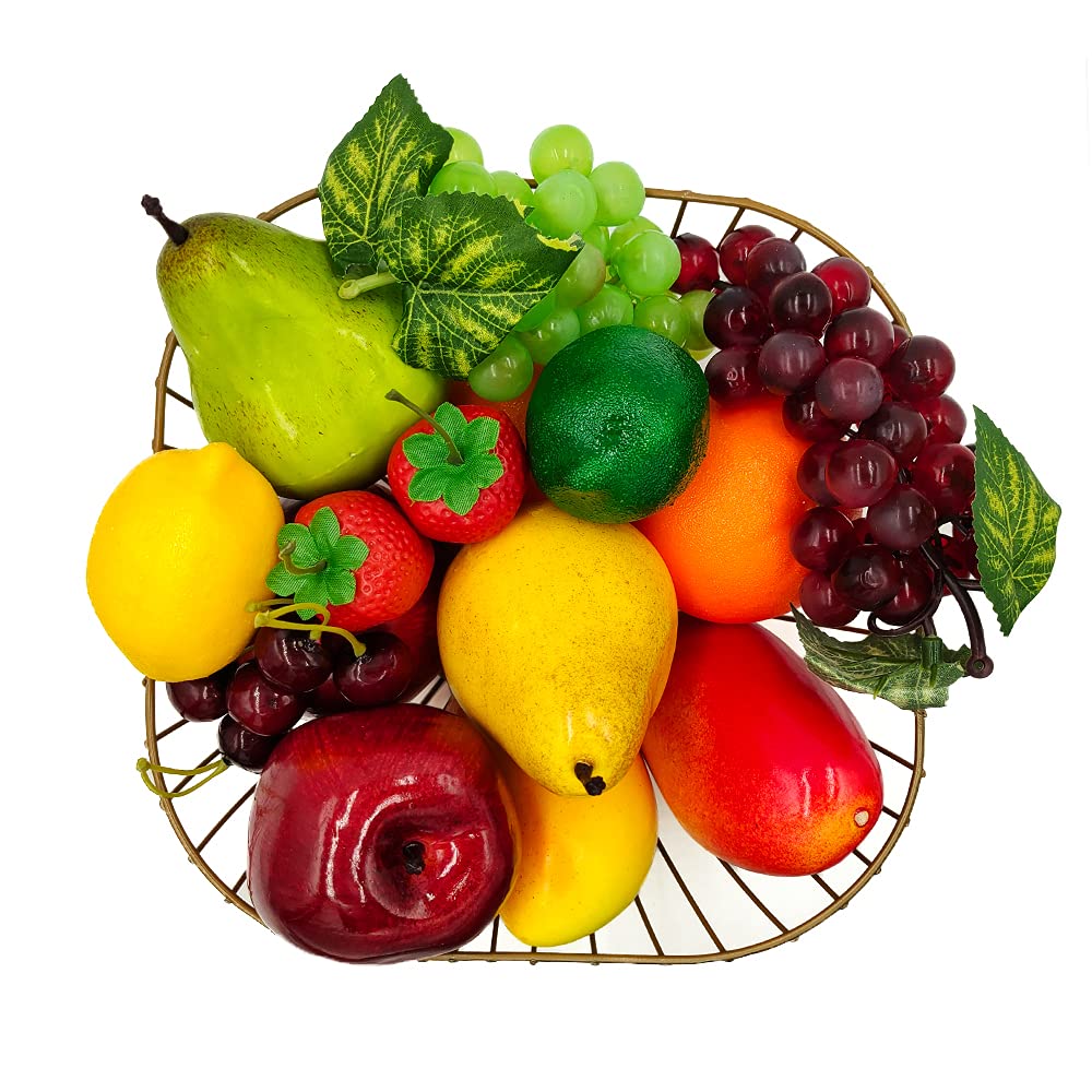 17 Pcs Fake Fruit, Simulation Fruit Props for Photography, Display, Lifelike Realistic Artificial Fake Fruits Home Decor Craft Fruit Set Fake Lemon Fake Grape Strawberry