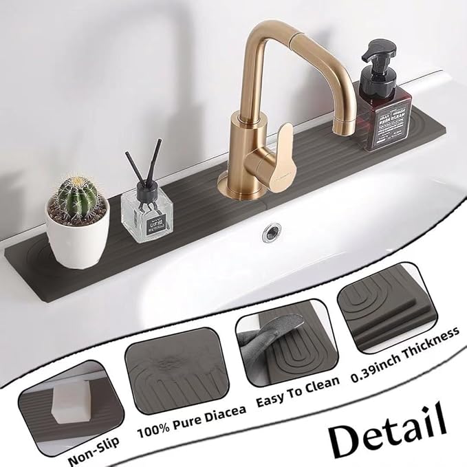 Quick Drying Stone Faucet Mat for Kitchen Sink, 23.6'' Long Diatomite Sink Tray