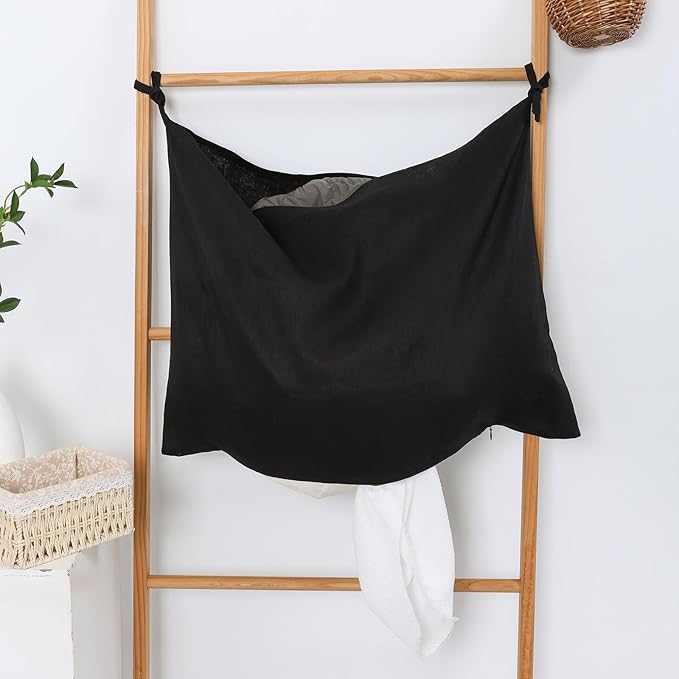 Hanging Linen Laundry Bag, 100% Pure Flax Linen Over The Door Hamper
