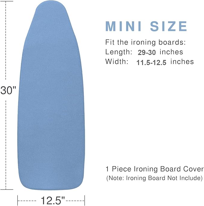 Small Ironing Board Cover and Pad 12.5 x 30, Elastic Edge, Silicone Coated