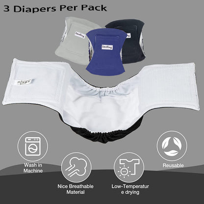 LeerKing Leakproof Dog Diapers 3 Pack Reusable Male Dog Belly Bands Nappies for Incontinence,L