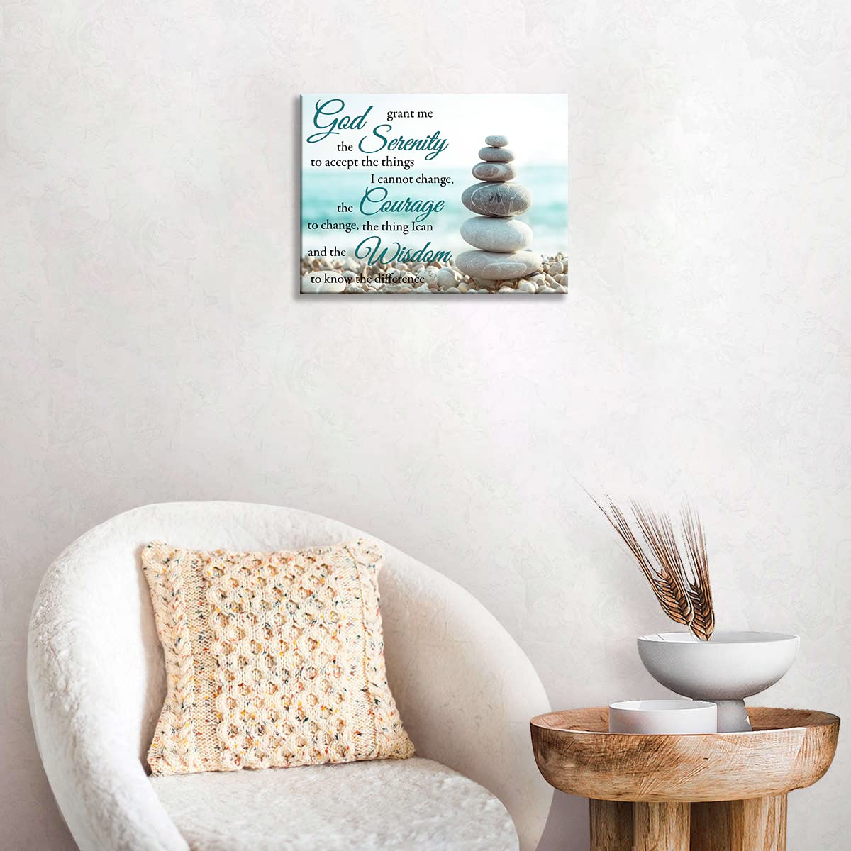 Serenity Prayer Bathroom Wall Art Beach Zen Canvas Prints Scripture Christian Pictures Beachy Office Home Decor for Bedroom Dining Living Room 16"x12"